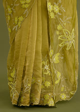 NELLI SAREE BLOUSE SET - OLIVE YELLOW