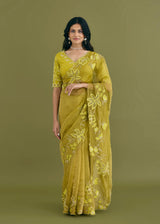 NELLI SAREE BLOUSE SET - OLIVE YELLOW