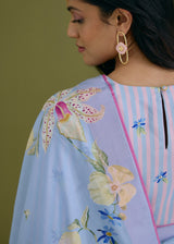 ORELLE SAREE HELIA BLOUSE SET- POWDER BLUE AND PINK