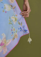 ORELLE SAREE WITH BLOUSE PIECE - POWDER BLUE AND PINK