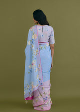 ORELLE SAREE WITH BLOUSE PIECE - POWDER BLUE AND PINK