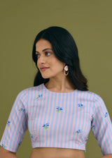 ORELLE SAREE WITH BLOUSE PIECE - POWDER BLUE AND PINK