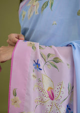 ORELLE SAREE WITH BLOUSE PIECE - POWDER BLUE AND PINK