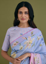 ORELLE SAREE HELIA BLOUSE SET- POWDER BLUE AND PINK