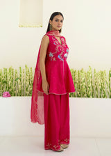 SORIN PEPLUM KURTA SET-VERMILION RED - WITH NORA DUPATTA
