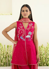 SORIN PEPLUM KURTA SET-VERMILION RED - WITH NORA DUPATTA