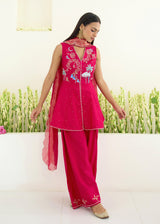 SORIN PEPLUM KURTA SET-VERMILION RED - WITH NORA DUPATTA