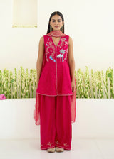 SORIN PEPLUM KURTA SET-VERMILION RED - WITH NORA DUPATTA