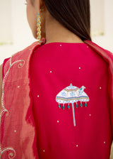 SORIN PEPLUM KURTA SET-VERMILION RED - WITH NORA DUPATTA