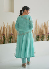 Feeha Anarkali Set - Aqua Blue