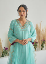 Feeha Anarkali Set - Aqua Blue