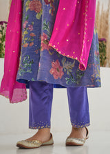 Fiza Tissue Kurta Set - Purple