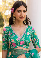 Avril Saree Blouse Set - Emerald Green