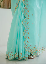Nargis Saree - Aqua Blue