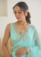 Nargis Saree - Aqua Blue