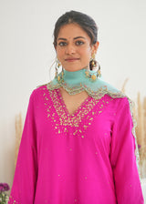 Dhvani Bhanushali in our Feeha Sharara Set - Fuchsia Pink
