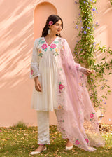 Zia Gathered Short Kurta Set - Cream
