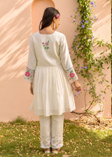 Zia Gathered Short Kurta Set - Cream