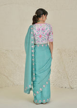 Ichika Tissue Saree Blouse Set- Turquoise