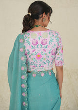 Ichika Tissue Saree Blouse Set- Turquoise