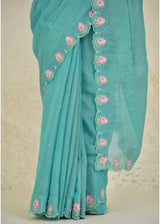 Ichika Tissue Saree Blouse Set- Turquoise