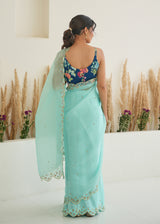 Nargis Saree Pebble Blue Fiza Blouse - Aqua Blue