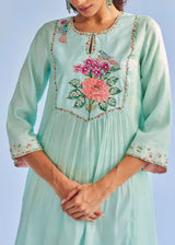 Jehan Gathered Kurta Set - Sage Green