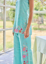 LIZA SLEEVELESS CO-ORD SET - AQUA BLUE