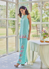 LIZA SLEEVELESS CO-ORD SET - AQUA BLUE