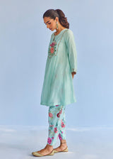 Jehan Gathered Kurta Set - Sage Green