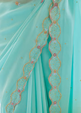 AKIRA GEORGETTE SAREE RUNA BLOUSE SET - AQUA BLUE