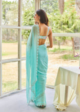AKIRA GEORGETTE SAREE RUNA BLOUSE SET - AQUA BLUE