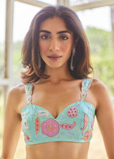 AKIRA GEORGETTE SAREE RUNA BLOUSE SET - AQUA BLUE