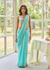 AKIRA GEORGETTE SAREE RUNA BLOUSE SET - AQUA BLUE