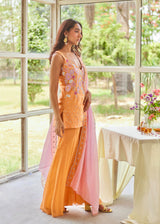 Urmi Daga in our Zyra Sharara Set - Tangerine Orange