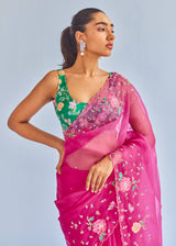 AVRIL SAREE SLEEVELESS BLOUSE SET - MAGENTA