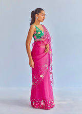 AVRIL SAREE SLEEVELESS BLOUSE SET - MAGENTA