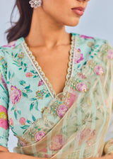INEJ ICHIKA SAREE BLOUSE SET - SAGE GREEN