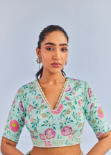 INEJ ICHIKA SAREE BLOUSE SET - SAGE GREEN