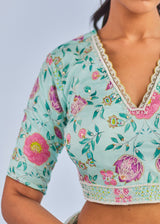 INEJ ICHIKA SAREE BLOUSE SET - SAGE GREEN