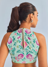 INEJ ICHIKA SLEEVELESS SAREE BLOUSE SET - SAGE GREEN