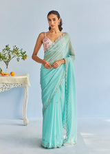 AKIRA SAREE ALICE BLOUSE SET - AQUA BLUE