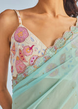 AKIRA SAREE ALICE BLOUSE SET - AQUA BLUE