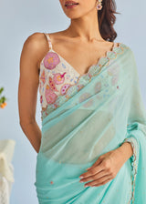 AKIRA SAREE ALICE BLOUSE SET - AQUA BLUE