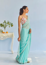 AKIRA SAREE ALICE BLOUSE SET - AQUA BLUE