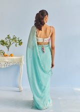 AKIRA SAREE ALICE BLOUSE SET - AQUA BLUE