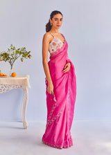 AKIRA SAREE ALICE BLOUSE SET - FUSCHIA PINK