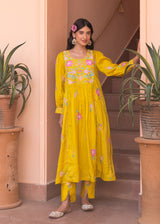 Freya Panelled Kurta Set - Mustard Yellow