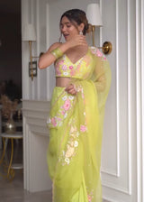 Riya Jain in our Tifni Saree Alice Blouse Set - Pear Green