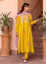 Freya Panelled Kurta Set - Mustard Yellow
